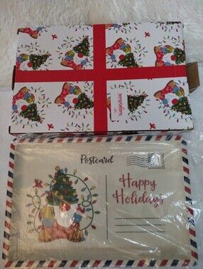 Temptations Holiday Postcard Platter Set - Red, Green, Blue